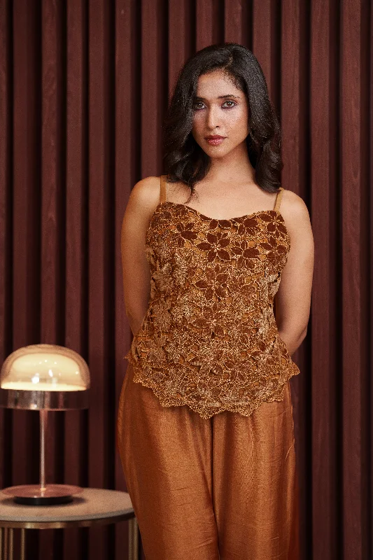 Velvet Cutwork Pant Set Chic Wool Trousers