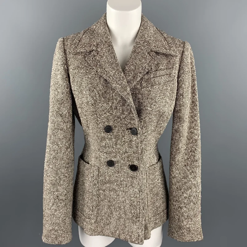SAMSONITE Size 8 Brown / White Tweed Wool Blend Jacket Striped Jacket Polka Dot Jacket Floral Jacket SAMSONITE Size 8 Brown / White Tweed Wool Blend Jacket Striped Jacket Polka Dot Jacket Floral Jacket