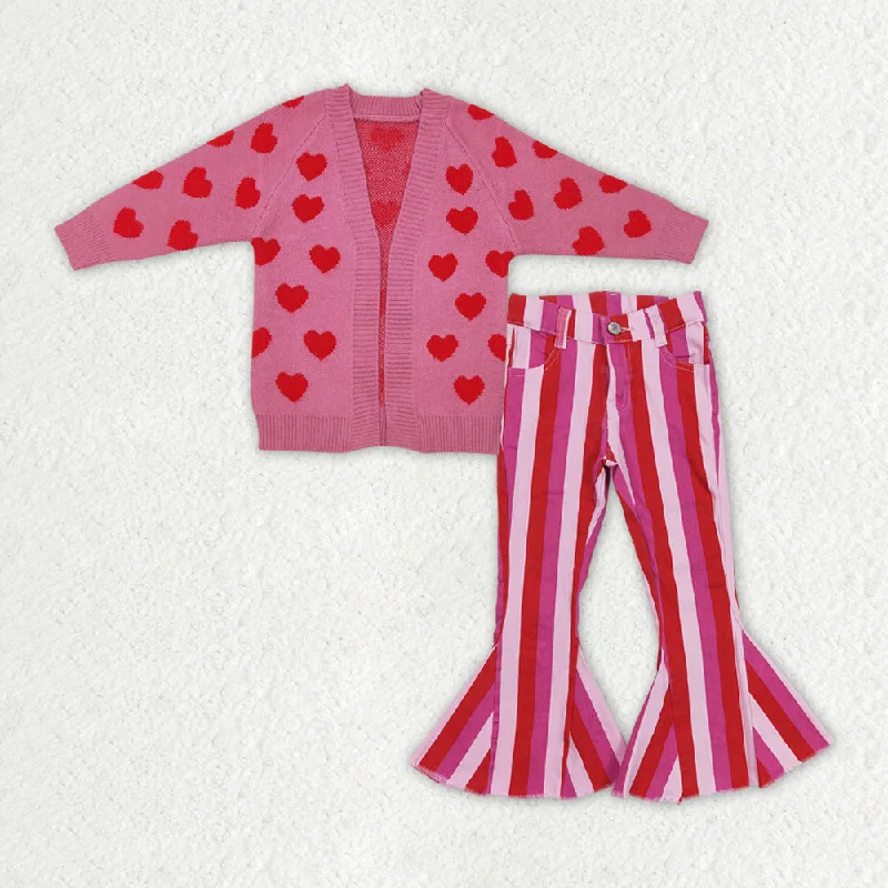 Baby Girl Long Sleeves Valentines Hearts Pink Cardigan Sweater Stripes Denim Pants Set Classic Straight-Leg Pants Baby Girl Long Sleeves Valentines Hearts Pink Cardigan Sweater Stripes Denim Pants Set Classic Straight-Leg Pants