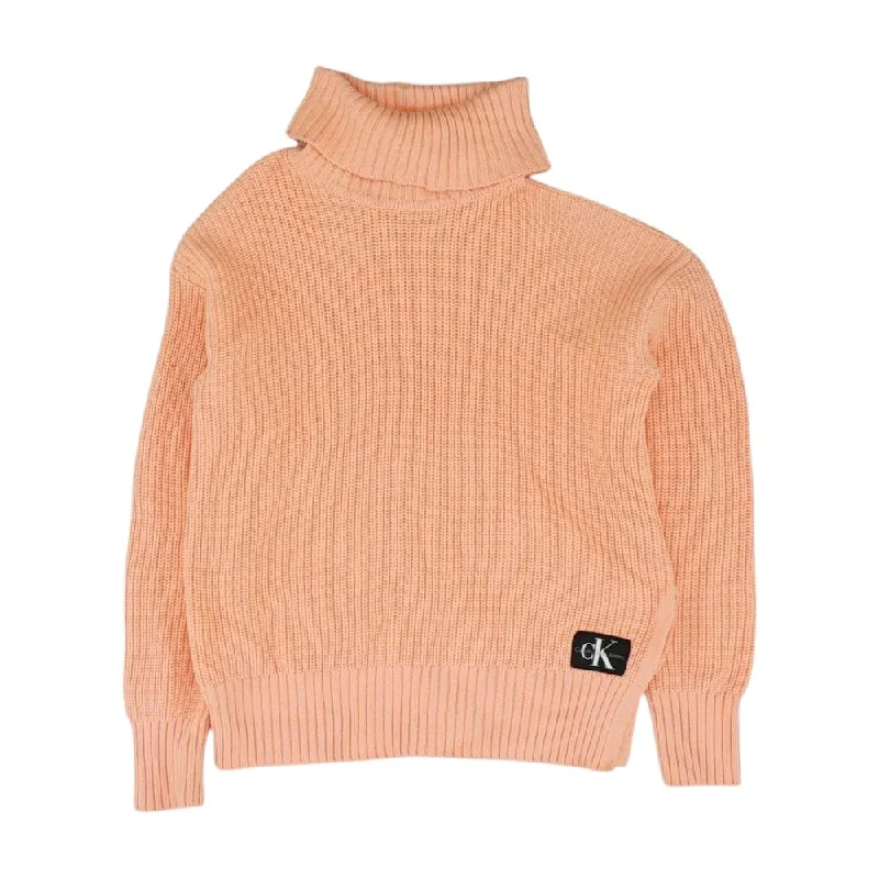 Pink Solid Turtleneck Sweater Cable Knit Ribbed Knit Lace Knit