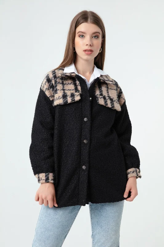Female Plaid Pattern Jacket Knit Fabric Woven Fabric Fleece Fabric