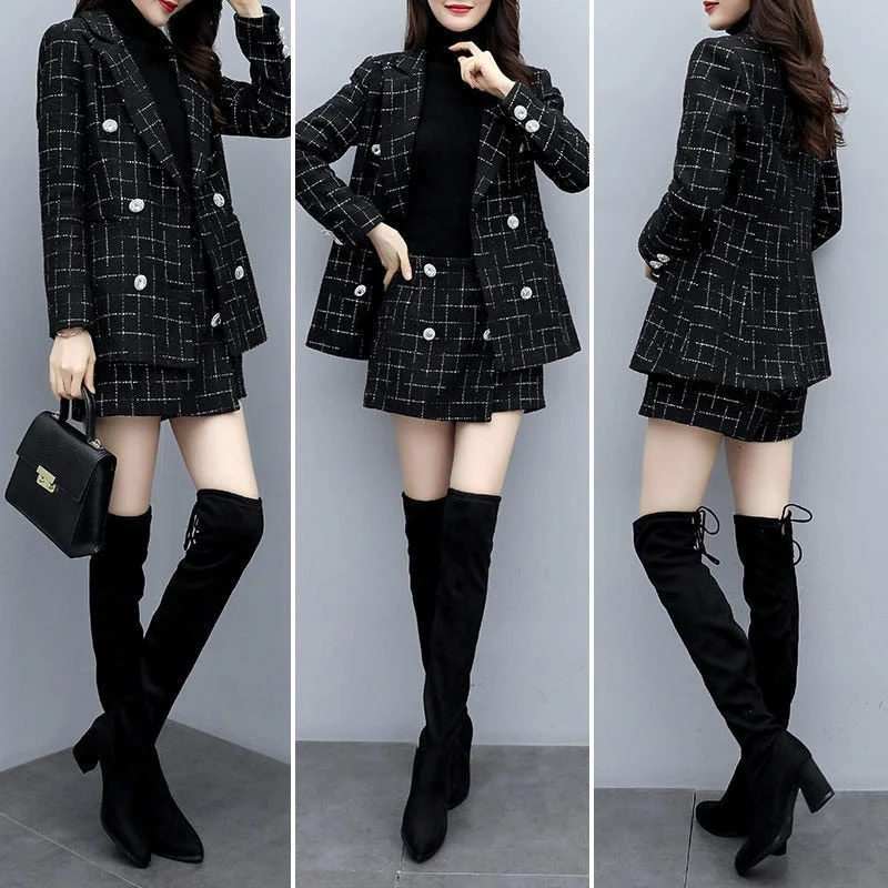and winter autumn small fragrance two-piece thick suit skirt suit women's plaid jacket casual pants woolen Mesh Jacket Canvas Jacket Denim Jacket and winter autumn small fragrance two-piece thick suit skirt suit women's plaid jacket casual pants woolen Mesh Jacket Canvas Jacket Denim Jacket