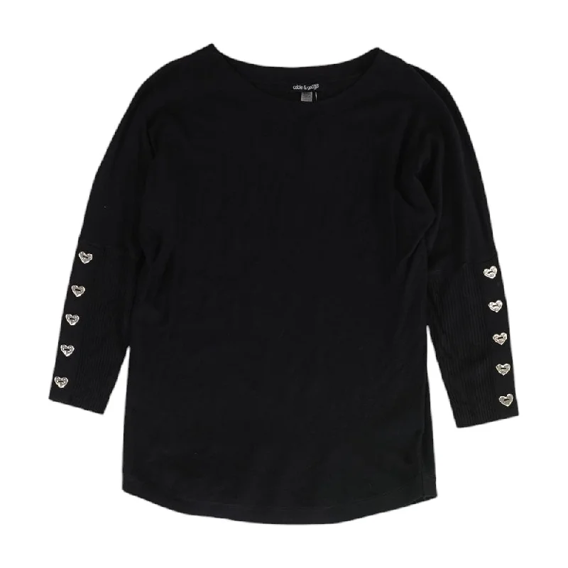 Black Solid Crewneck Sweater Print Jacquard Patchwork