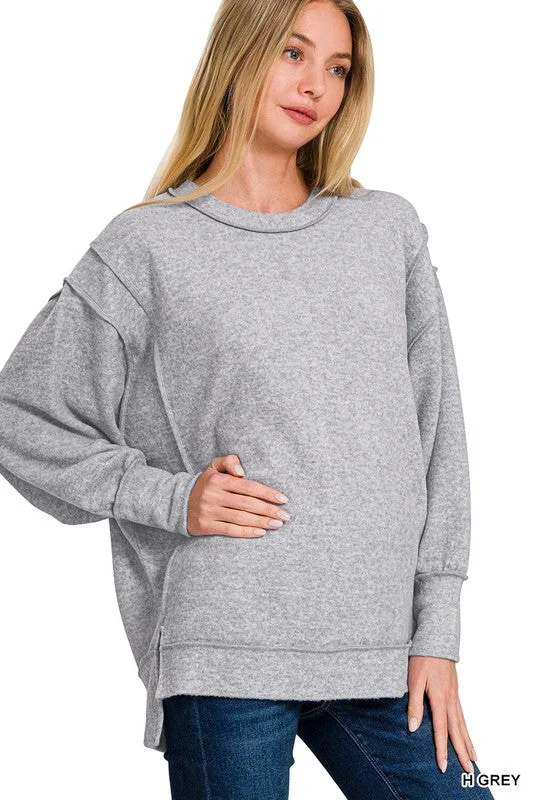 Double Edged Heather Grey Oversized Hi Low Hem Sweater Mesh Sweater Canvas Denim