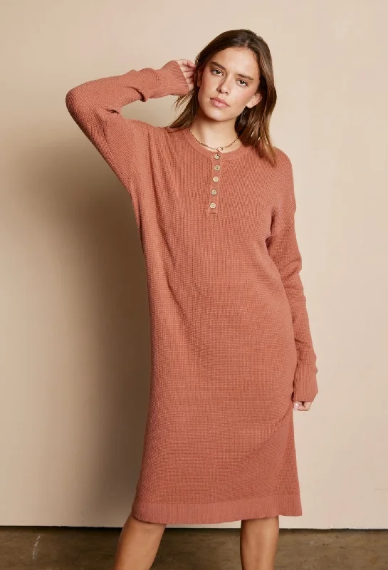 WAFFLE TEXTURED SWEATER DRESS Machine Wash Dry Clean Hand Wash