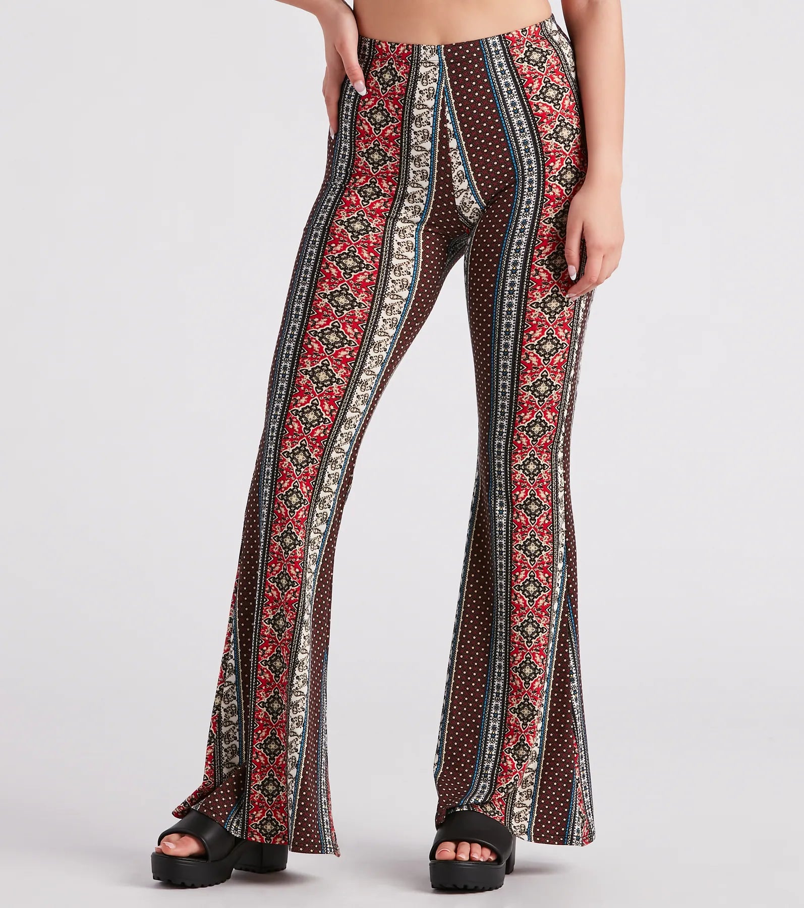 Summer Style Muse Boho Print Flare Pants Formal Linen Trousers