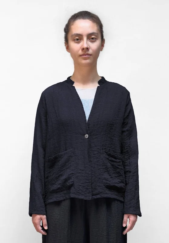 MOTION One Button Jacket in Navy Herringbone Jacket Checkered Jacket Solid Jacket