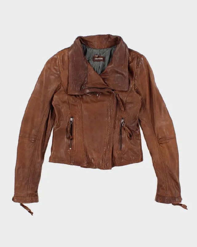 Womens Brown  Leather Danier Moto Jacket - S Cardigan Sweater Pullover