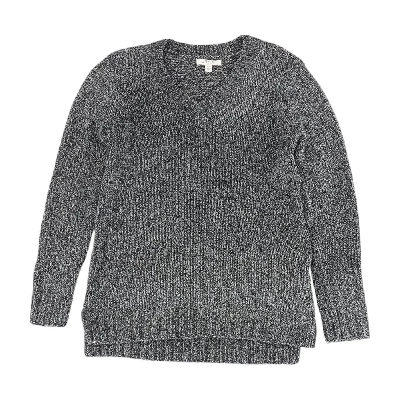 Blue Solid V-Neck Sweater Beaded Sweater Sequined Faux Fur