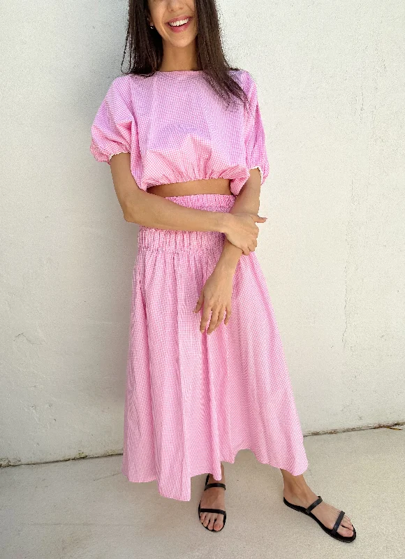 EBONY TOP & SKIRT TWO PIECE SET - GINGHAM PINK wool skirt sturdy