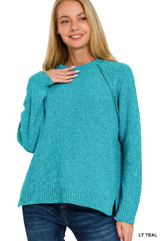 Right Here Waiting Light Teal Chenille Sweater (Size Large) Front Pockets Side Pockets Patch Pockets Right Here Waiting Light Teal Chenille Sweater (Size Large) Front Pockets Side Pockets Patch Pockets