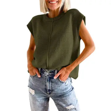Its A Fine Line Army Green Cap Sleeve Knit Sweater Top (Size Medium) Lightweight Heavyweight Midweight Its A Fine Line Army Green Cap Sleeve Knit Sweater Top (Size Medium) Lightweight Heavyweight Midweight