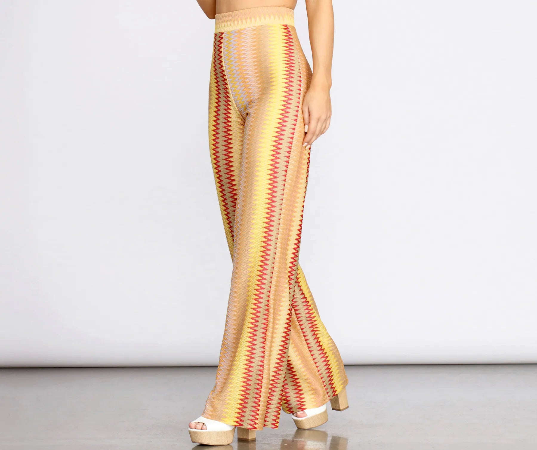 All The Stripe Moves Chevron Straight Leg Pants High-Waist Jeans