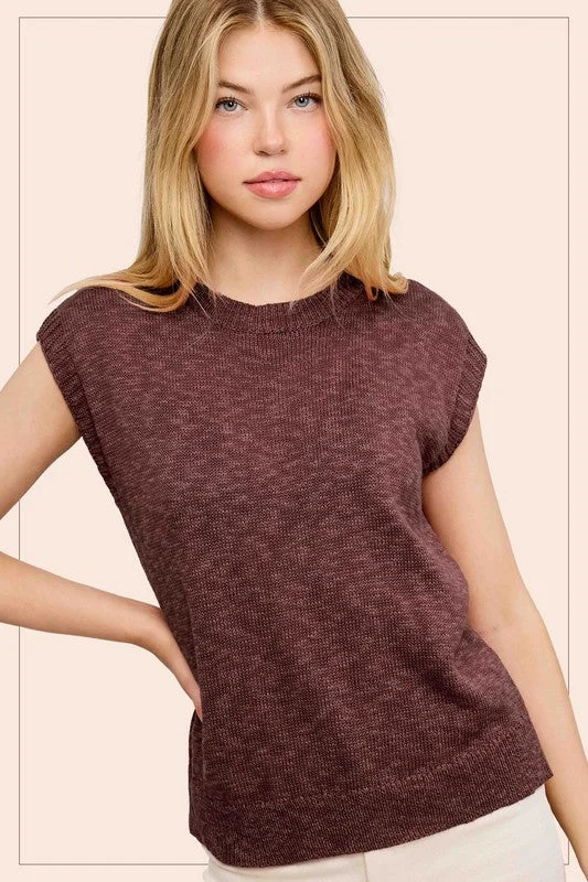 Treasured Times Chocolate Sleeveless Ribbed Knit Sweater Top Lightweight Heavyweight Midweight Treasured Times Chocolate Sleeveless Ribbed Knit Sweater Top Lightweight Heavyweight Midweight