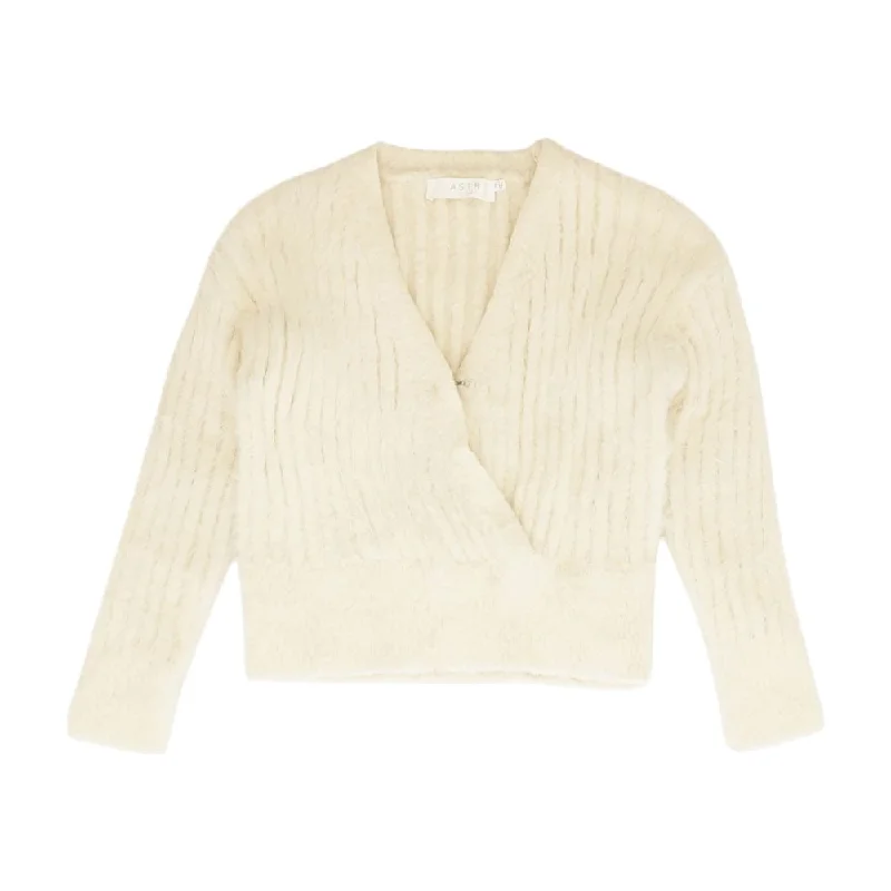 Ivory Solid V-Neck Sweater Thin Thick Dense