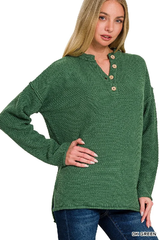 Henley Heaven Dark Green Button Sweater (Size L/XL) Wool Fabric Cashmere Fabric Tweed Fabric Henley Heaven Dark Green Button Sweater (Size L/XL) Wool Fabric Cashmere Fabric Tweed Fabric