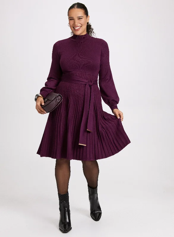 Pleated Skirt Sweater Dress Terry Terry Cloth Terry Knit