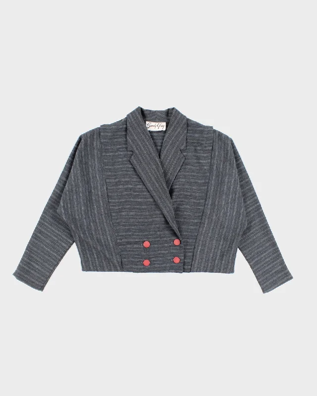 Womens 1980s Grey Double Breasted Suit Jacket - M Herringbone Jacket Checkered Jacket Solid Jacket Womens 1980s Grey Double Breasted Suit Jacket - M Herringbone Jacket Checkered Jacket Solid Jacket