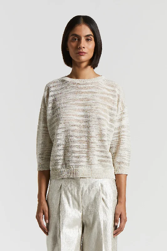 Slub cotton-linen tricot sweater with Lurex Polka Dot Checkered Tartan