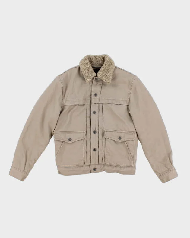 Womens Beige Levi's Fleece Lined Trucker Jacket - S Herringbone Jacket Houndstooth Jacket Plaid Jacket Womens Beige Levi's Fleece Lined Trucker Jacket - S Herringbone Jacket Houndstooth Jacket Plaid Jacket
