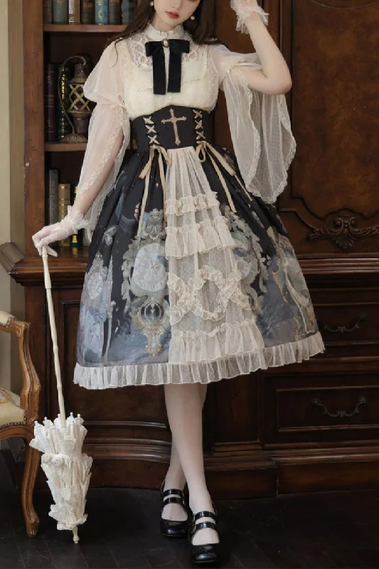 Multi-Color Cardigan Lace Ruffle Clock Butterfly Print Classic Lolita Skirt Set casual skirt length Multi-Color Cardigan Lace Ruffle Clock Butterfly Print Classic Lolita Skirt Set casual skirt length