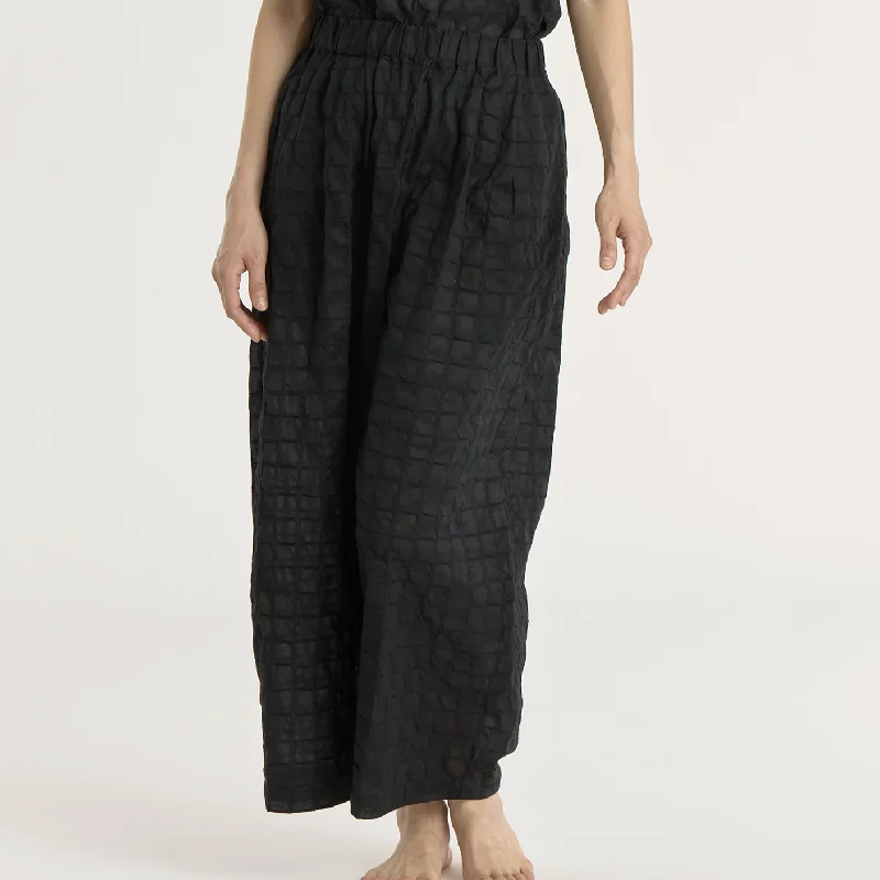 Black Crane Ripple Wide Pants Chic Capri Pants