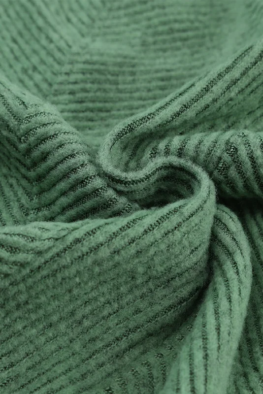 Fitted Ribbed Knit Sweater in Green Thin Thick Dense