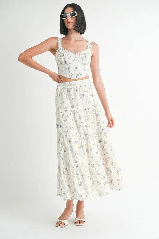 Floral Tiered Maxi Skirt leather skirt refined
