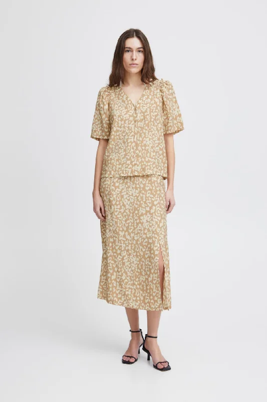 Tamiko Skirt Natural Leopard Print flowy skirt hem