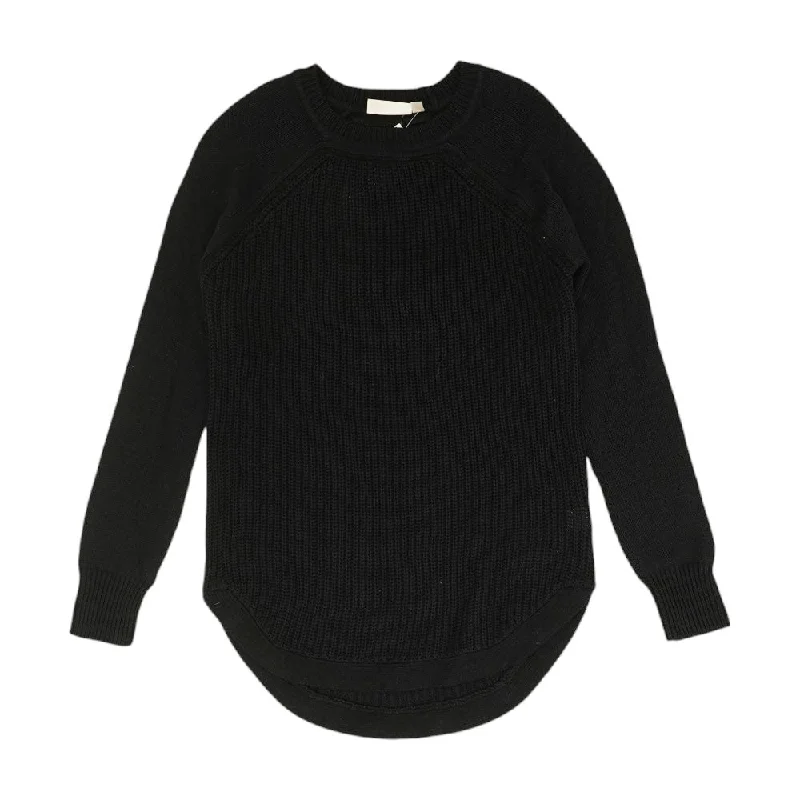 Black Solid Crewneck Sweater Ribbed Striped Patterned