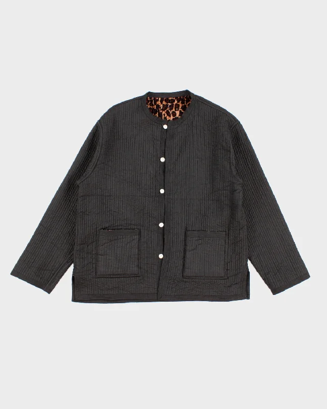 Womens Black Textured Leopard Print Reversible Jacket - M Cotton Jacket Linen Jacket Terry Jacket Womens Black Textured Leopard Print Reversible Jacket - M Cotton Jacket Linen Jacket Terry Jacket