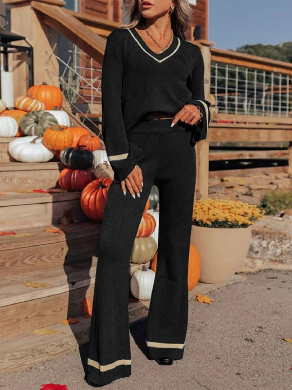 Hazel Blues® |  Perfee V-Neck Long Sleeve Top and Pants Set Stylish Paperbag Waist Pants