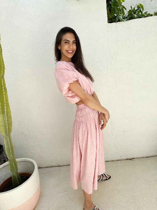 EBONY TOP & SKIRT TWO PIECE SET - BLUSH leather skirt sleek