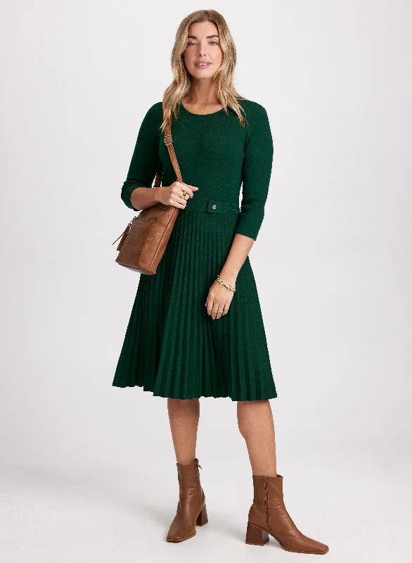 Pleated Sweater Dress Beaded Sweater Sequined Faux Fur