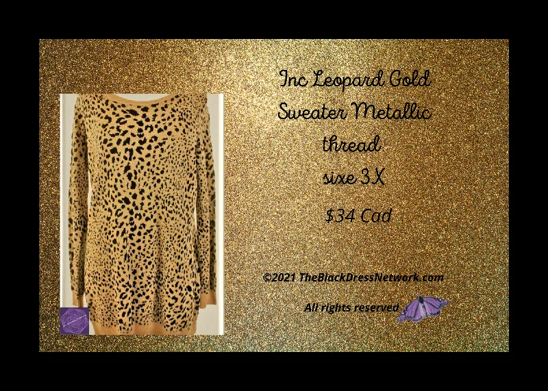 Inc Leopard Gold Sweater Top Metallic thread Plus 3X Oversized Loose Flowy