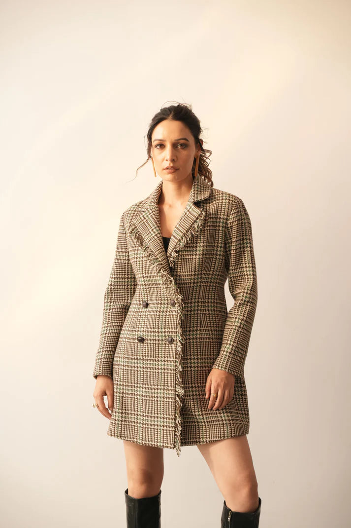 Ladies Classic Work Brown Jacket Dress Boat Neck Shawl Collar Notched Collar