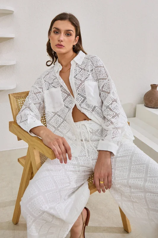 Kiran White Lace Pants Chic Capri Pants