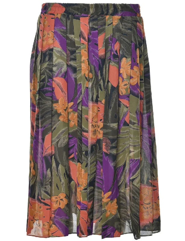 Leafy Print Skirt - L linen skirt light