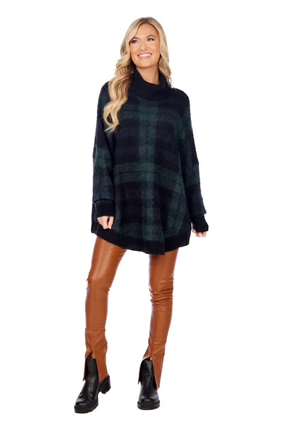 Carla Plaid Sweater in Green by Mudpie Rayon Fabric Velvet Fabric Corduroy Fabric