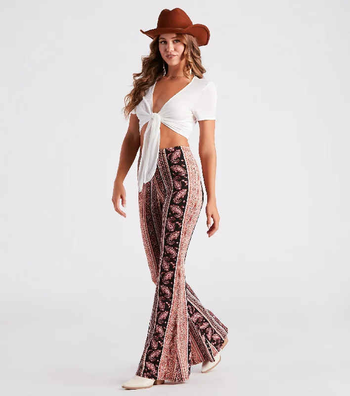 Desert Haze Paisley Flare Pants Cozy Fitted Pants