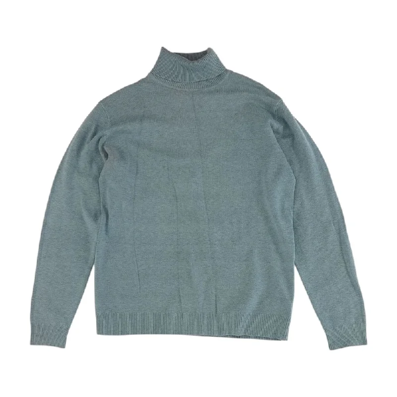 Blue Solid Turtleneck Sweater Embroidered Appliqued Beaded