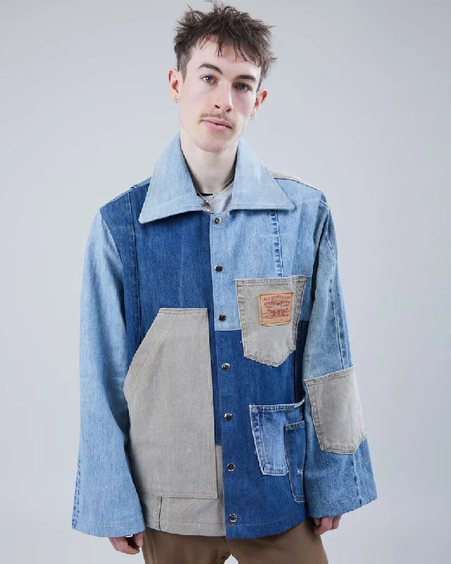 Rokit Originals Reworked Denim Unisex Jacket - M Welt Pockets Slit Pockets Flap Pockets Rokit Originals Reworked Denim Unisex Jacket - M Welt Pockets Slit Pockets Flap Pockets