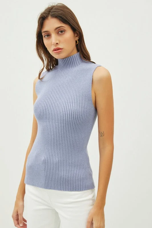 As Easy As That Light Blue Ribbed Knit Sleeveless Sweater Plaid Sweater Polka Dot Checkered