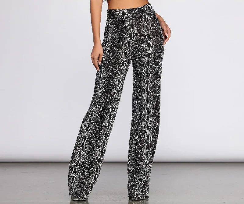 Glitter Snake Print Pants Casual Skinny Fit Pants