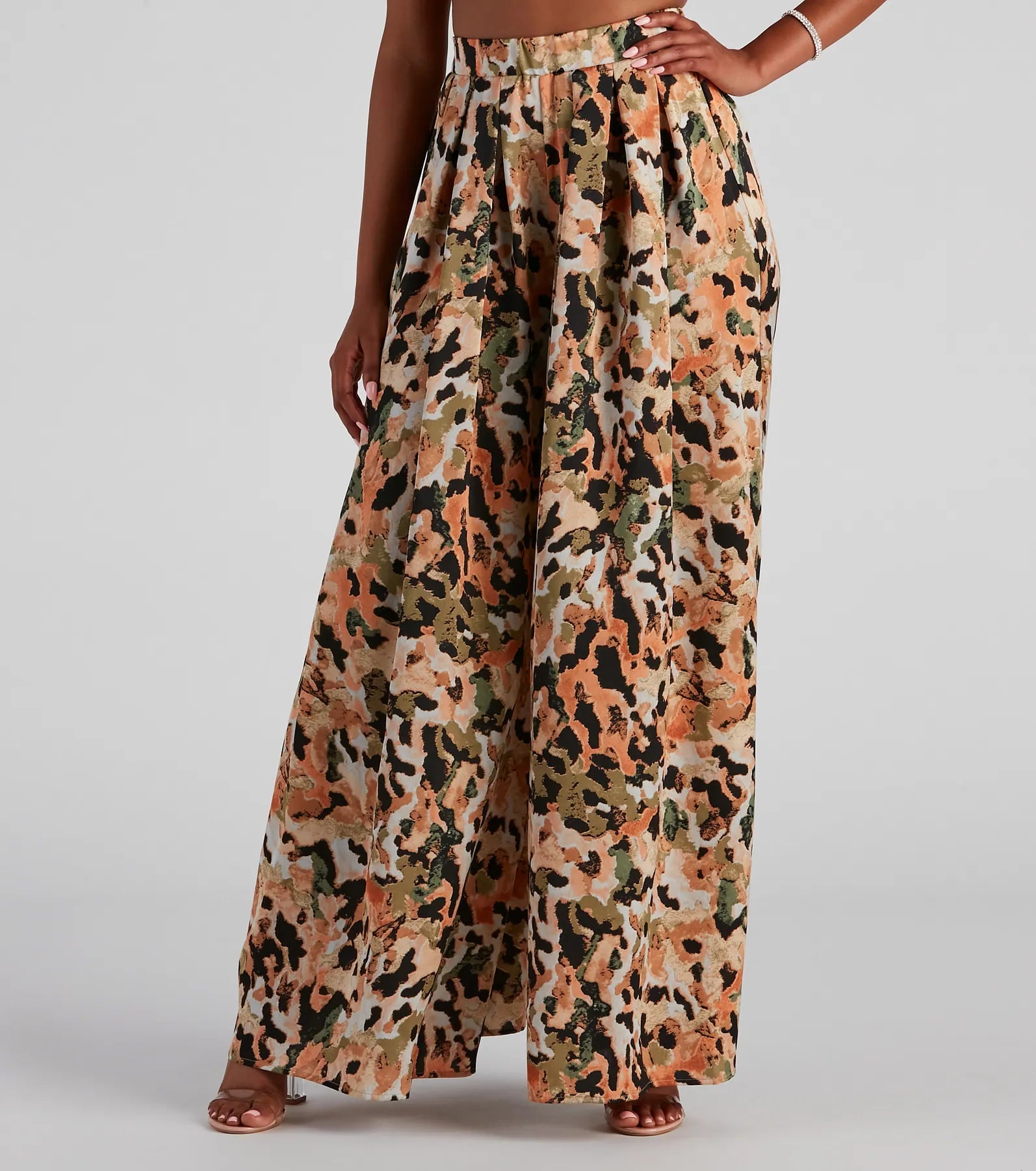 Abstract Art Satin Wide Leg Pants Comfortable Cargo Pants