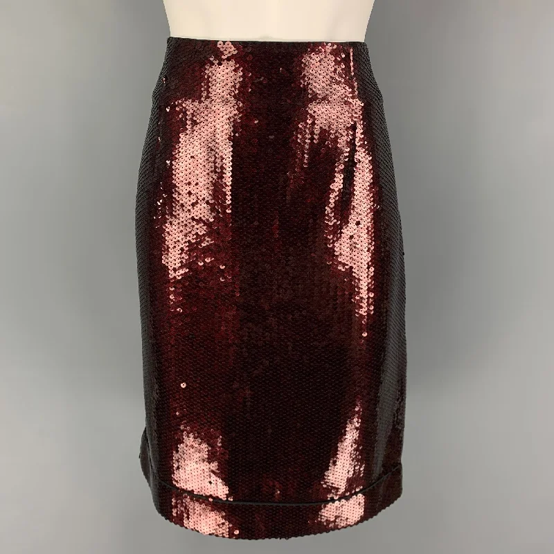 MARC JACOBS Size 6 Burgundy Black Polyester Blend Sequined A-Line Skirt maxi skirt elegant