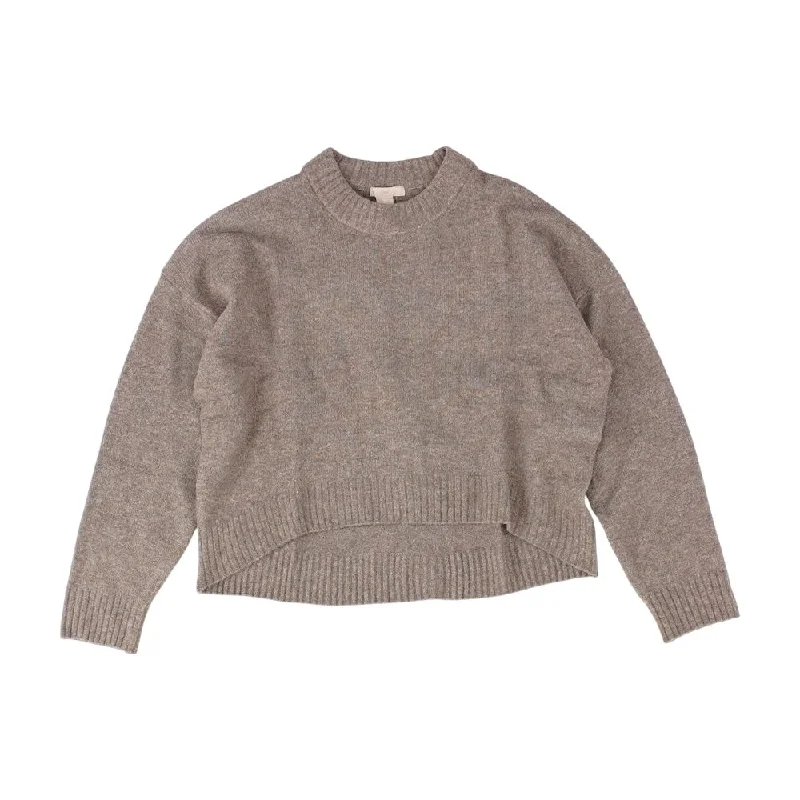 Brown Solid Crewneck Sweater Cotton Fabric Linen Fabric Terry Fabric