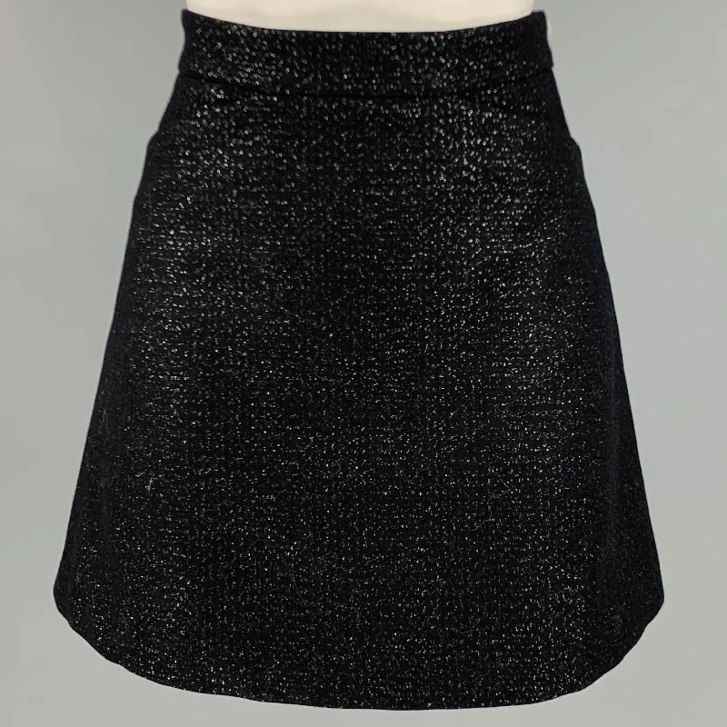 ZADIG & VOLTAIRE Size 0 Black Silver Wool Blend Mini Skirt cashmere skirt fine