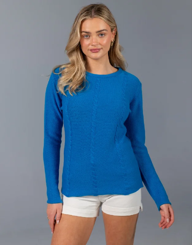 Everyday Cable Sweater in Azul Houndstooth Herringbone Solid