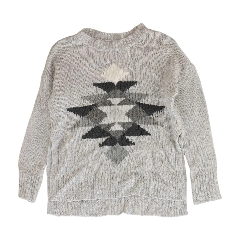 Gray MiscCrewneck Sweater Welt Pockets Slit Pockets Flap Pockets